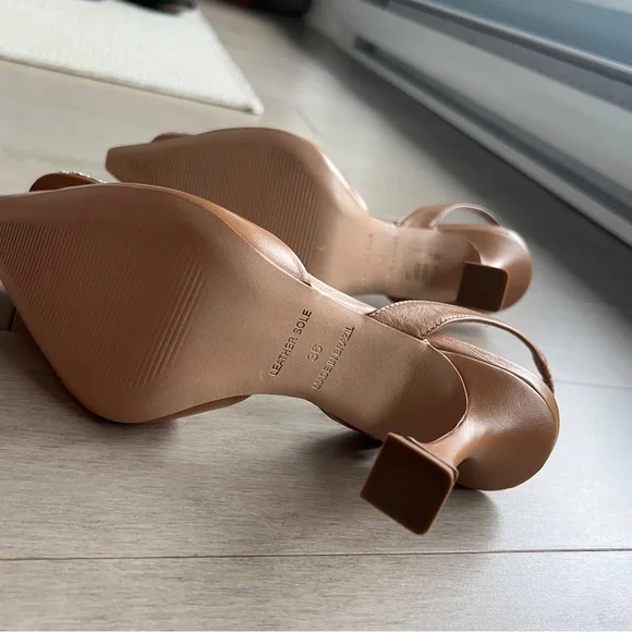 L'Intervalle Mayta Camel Leather Slingback Heels with Silver Buckle - Picture 4 of 5